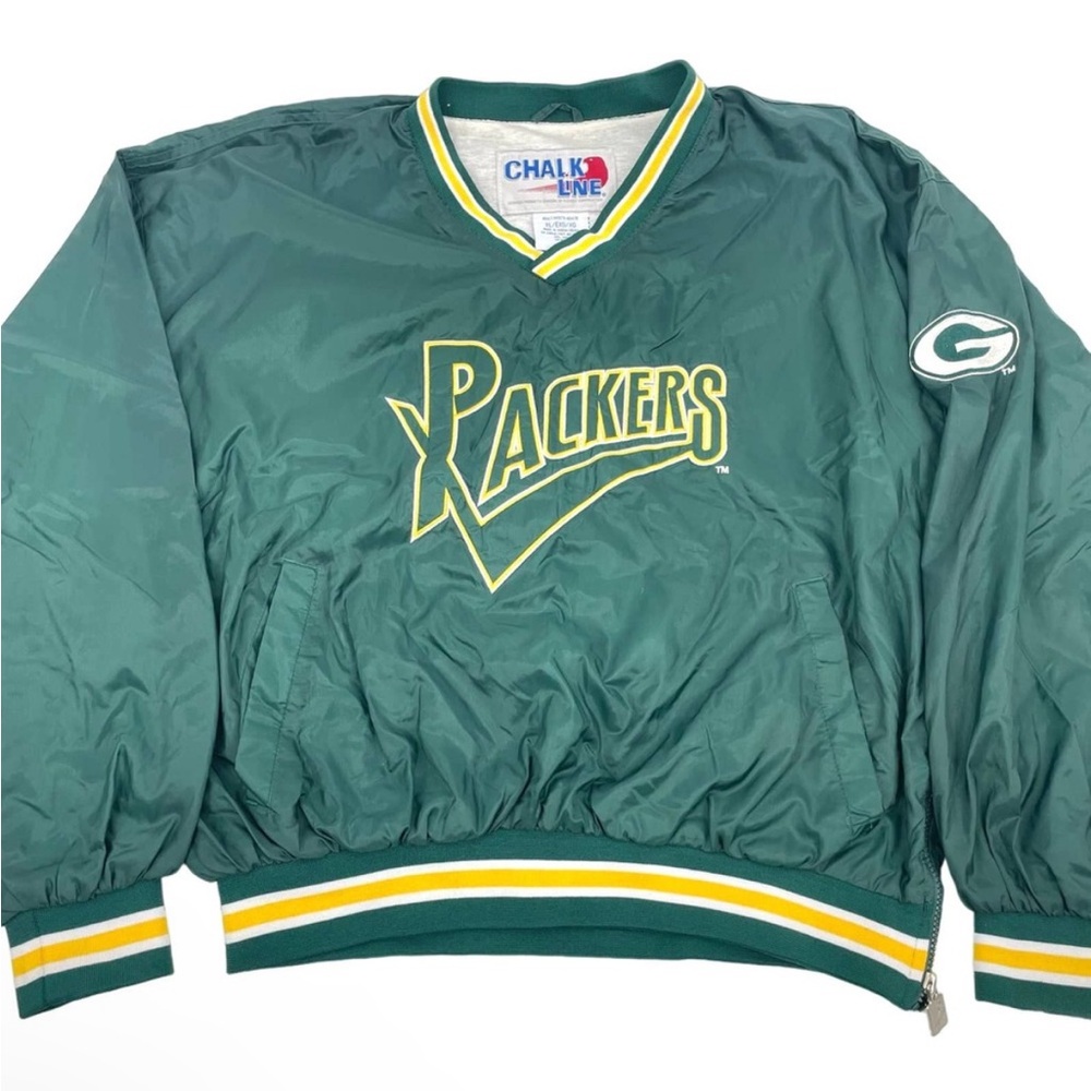 Vintage 90s Chalk Line Green Bay Packers v neck windbreaker pullover jacket mens